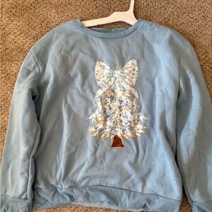 Blue Sweater with Festive Tree Design